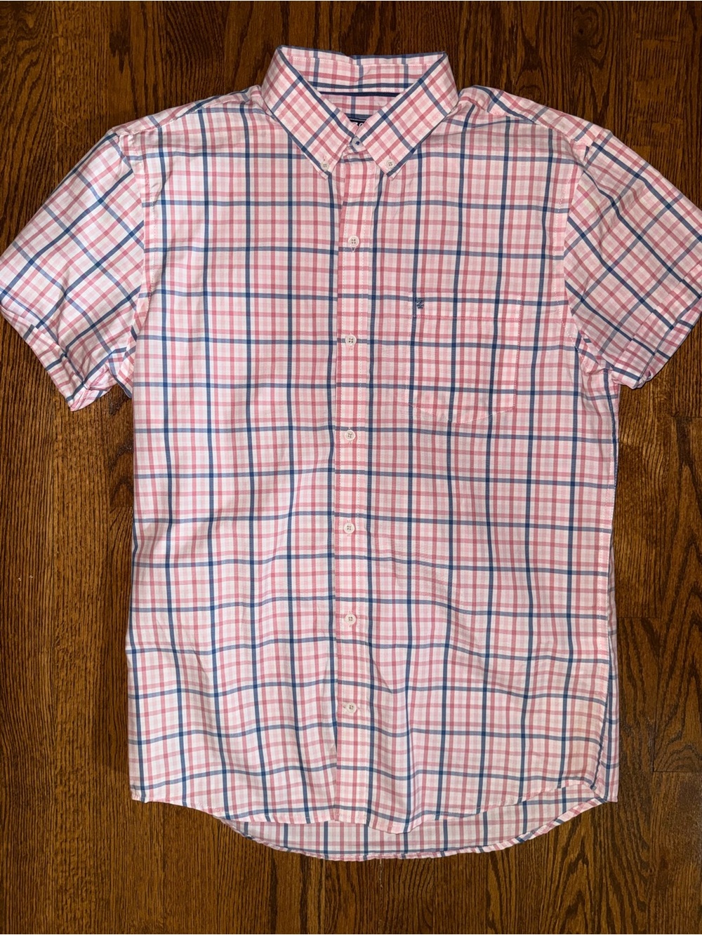 Izod Pink and Blue Plaid Short-Sleeve Button-Down Shirt